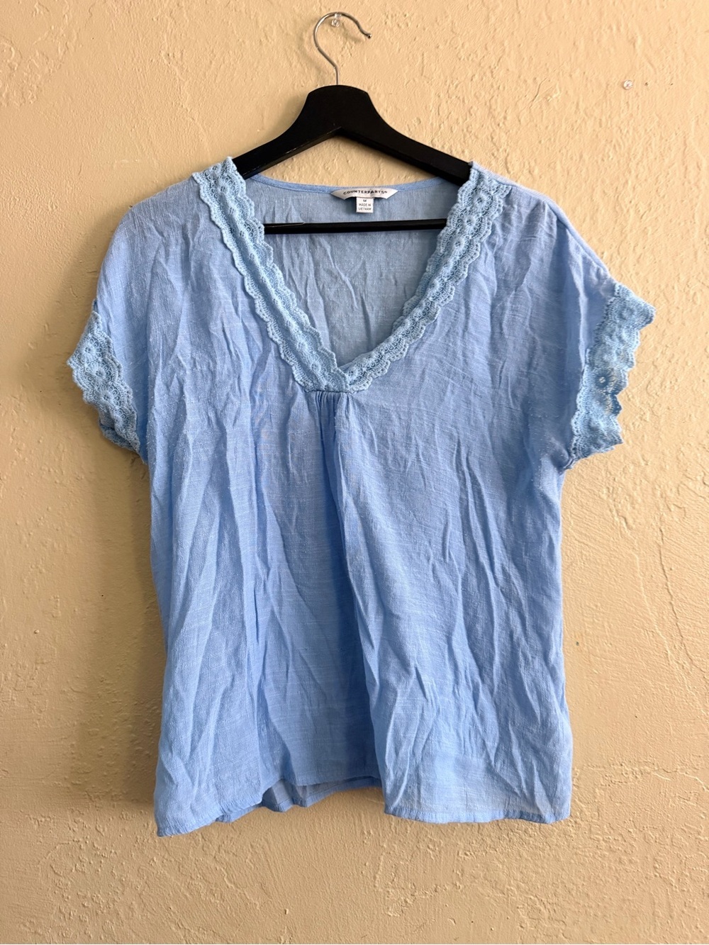 Counterparts Light Blue Lace V-Neck Blouse